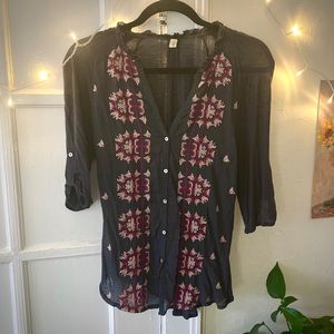 Tiny by Anthropologie navy embroidered blouse